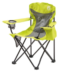 COLEMAN ™ Fyrefly Green Kids Chair, Glow in the Dark, Padded Back Rest, Foldable, Locking Frame, Insulated Arm Cooler, Mesh Drink Holder, Storage Pocket, Compact Quad Design, 600D Polyester, Carry Bag with Shoulder Strap