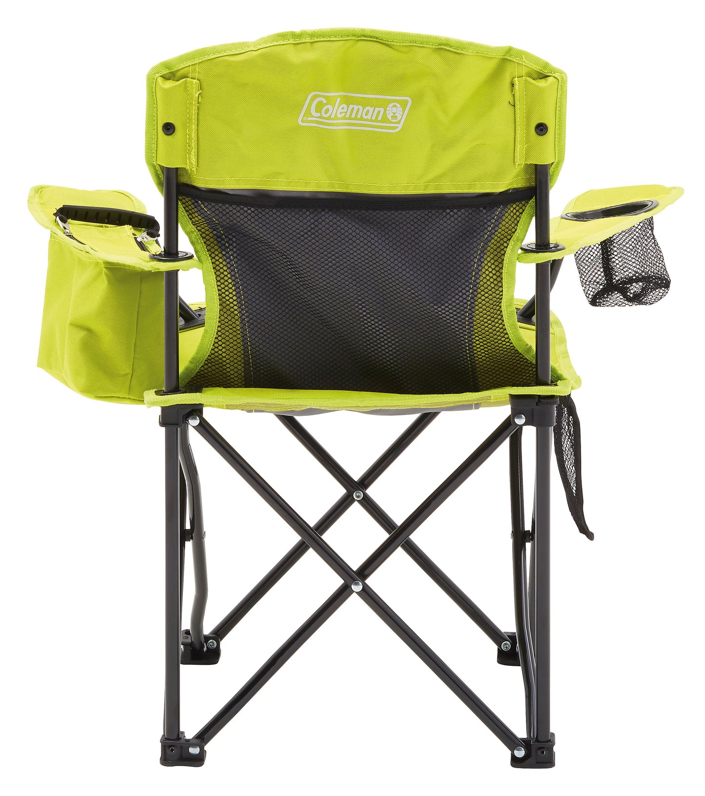 COLEMAN ™ Fyrefly Green Kids Chair, Glow in the Dark, Padded Back Rest, Foldable, Locking Frame, Insulated Arm Cooler, Mesh Drink Holder, Storage Pocket, Compact Quad Design, 600D Polyester, Carry Bag with Shoulder Strap