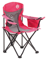 COLEMAN ™ Fyrefly Pink Kids Chair, Glow in the Dark, Padded Back Rest, Foldable, Locking Frame, Insulated Arm Cooler, Mesh Drink Holder, Storage Pocket, Compact Quad Design, 600D Polyester, Carry Bag with Shoulder Strap