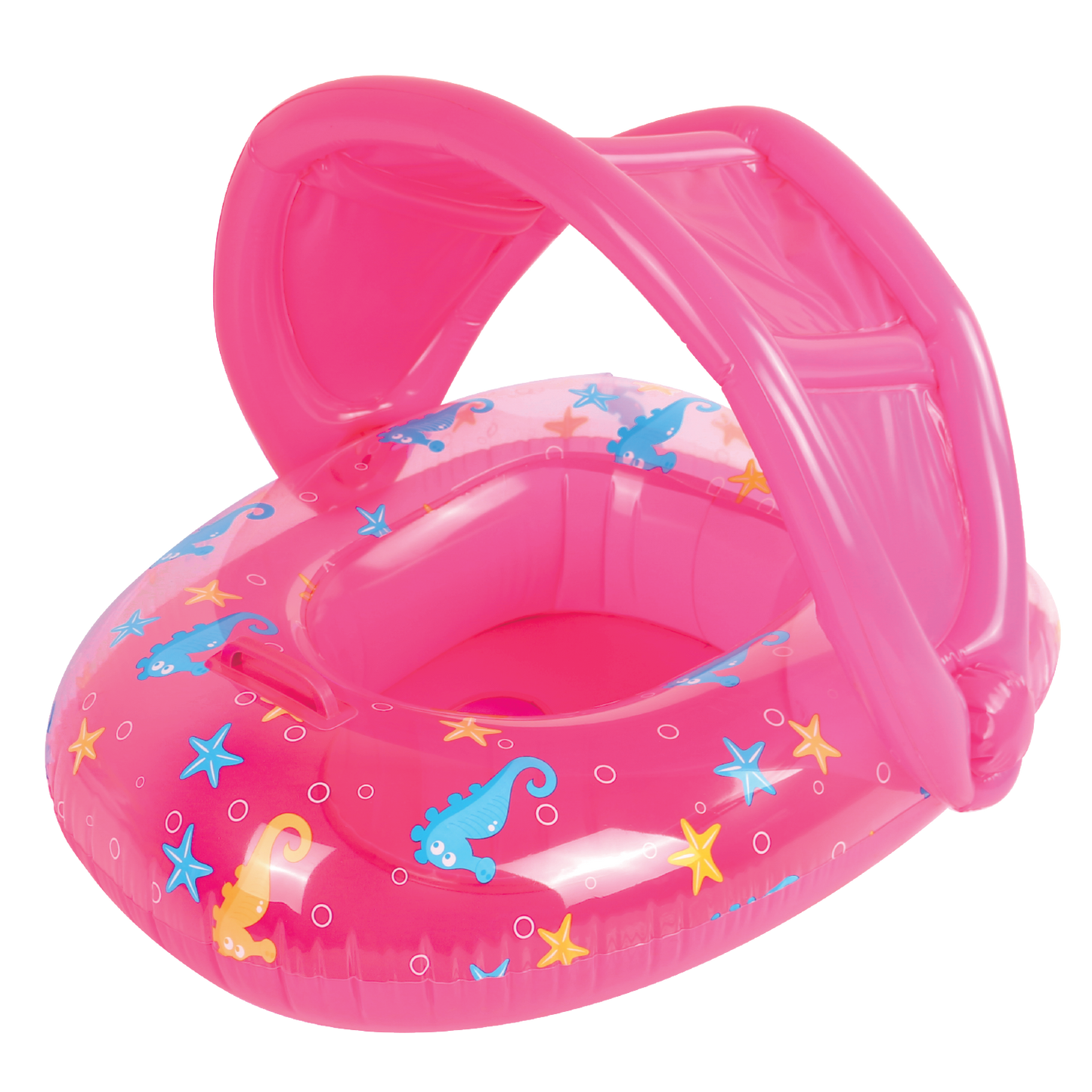 AirTime™ Inflatable Sealife Baby Float with Canopy Pink 90x76cm - Age 1-2yrs