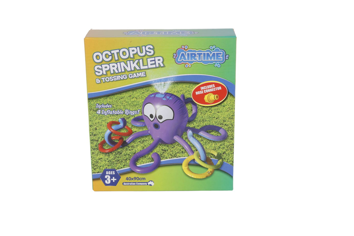 AirTime™ Inflatable Octopus Sprinkler & Tossing Game, 4 Inflatable Rings and Hose Connector - Ages 3+
