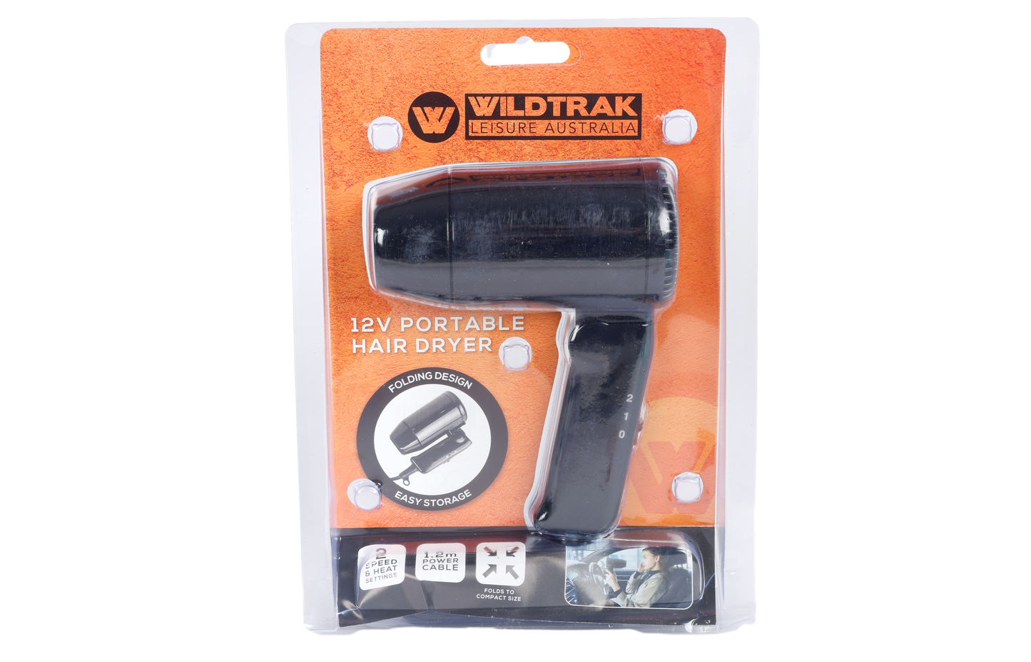 12Volt Portable Hair Dryer, Compact 2 Speed, 1.2m Cable