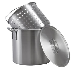 40L ALUMINIUM STOCKPOT WITH BASKET, HANDLES, LID AND STRAINER