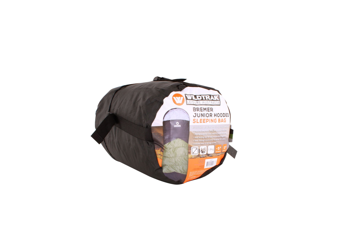 Wildtrak™ Bremer KIDS Youth Hooded Sleeping Bag, 0-5°C, Breathable Lining, Ripstop Fabric, Auto Lock Zips, Sewn-in Storage Pocket, Sewn-through Construction, Hanging Loop, Storage Bag, 65x170cm