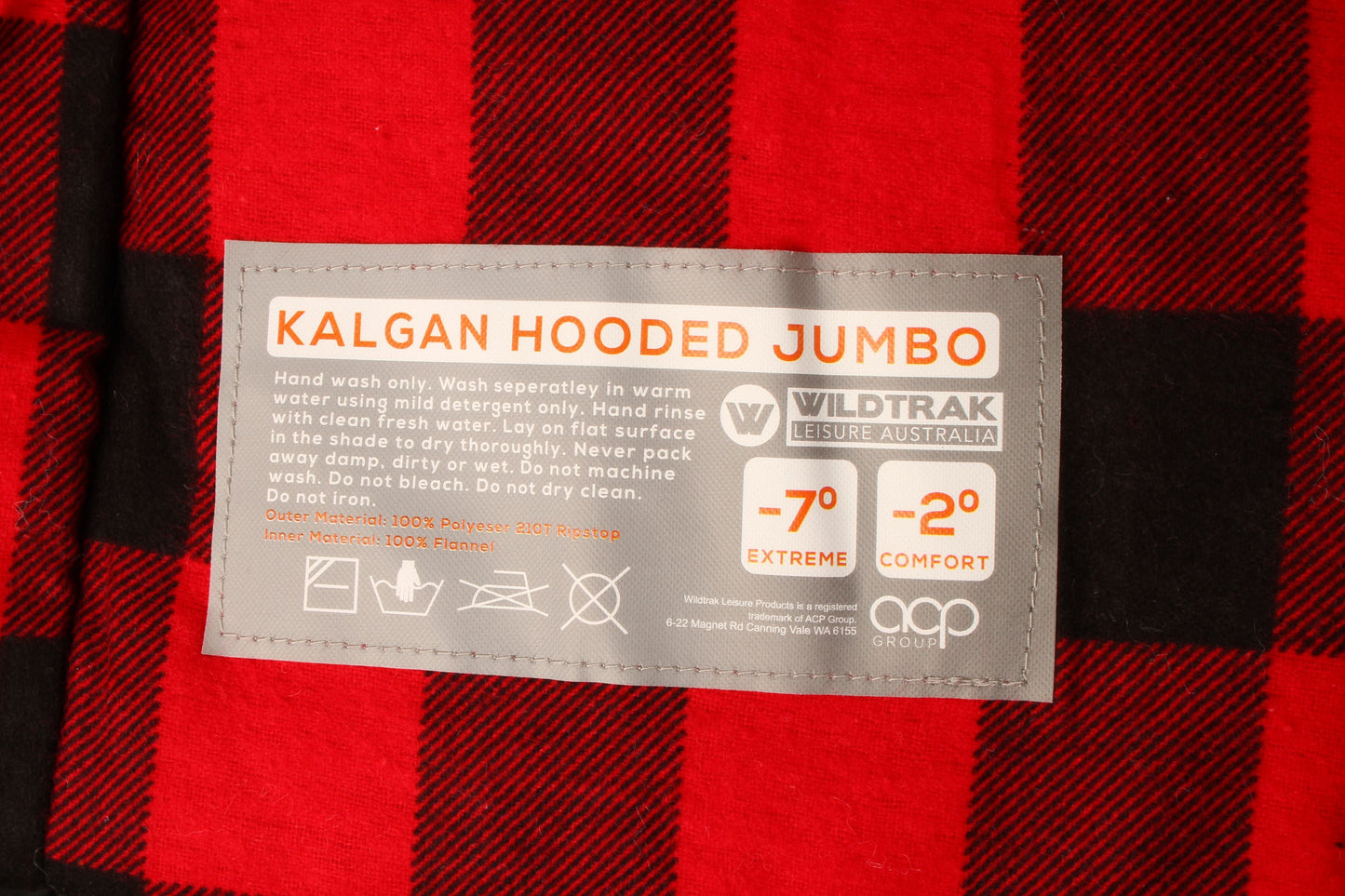 Wildtrak™ Kalgan Jumbo Hooded Sleeping Bag, -2 to -7°C, Breathable Flannel Lining, Polyester Ripstop Outer, Auto Lock Zips, Sewn-in Storage Pocket, Hanging Loop, Storage Bag, 90x230cm