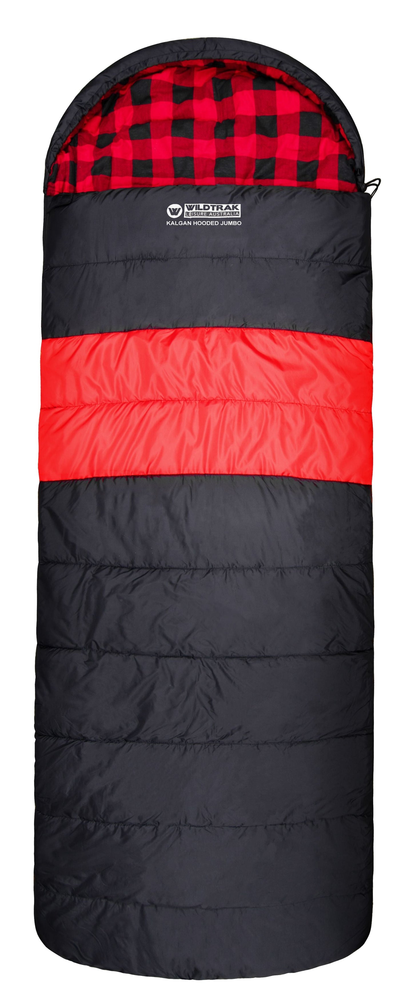 Wildtrak™ Kalgan Jumbo Hooded Sleeping Bag, -2 to -7°C, Breathable Flannel Lining, Polyester Ripstop Outer, Auto Lock Zips, Sewn-in Storage Pocket, Hanging Loop, Storage Bag, 90x230cm