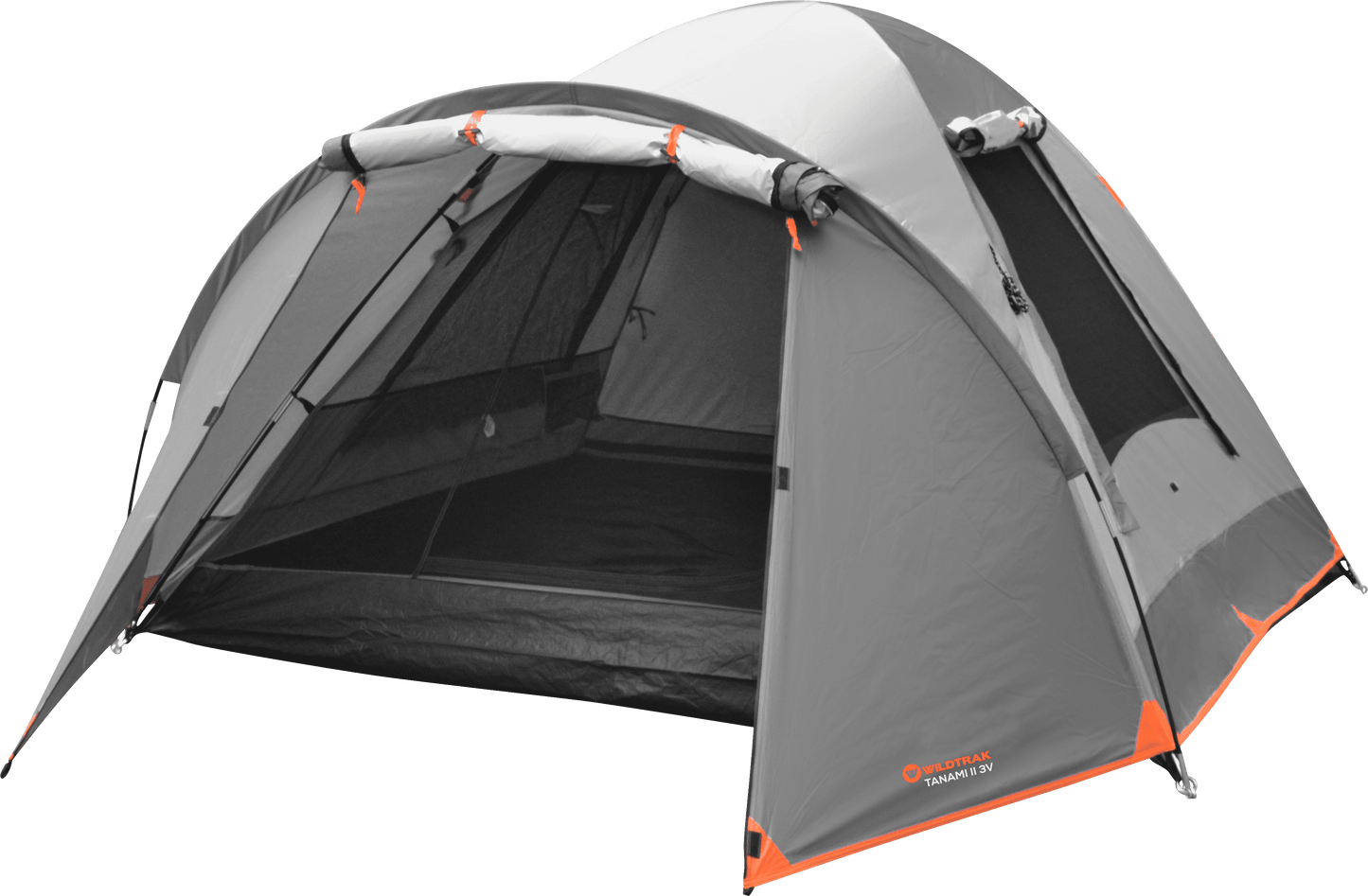 Wildtrak™ Tanami Series II 3V Dome Tent with Front Vestibule, Easy Assemble, Heavy Duty Floor, Shock Corded Fibreglass & Steel Poles, Ultrafine Mesh, J Hook Connections, Airlite Vents, Waterproof Fly, Carry Bag with Handles