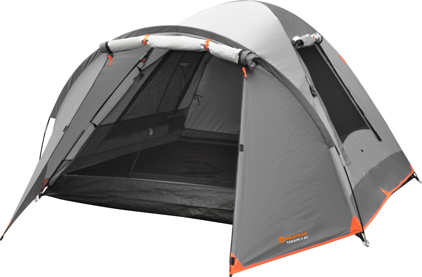 Wildtrak™ Tanami Series II 4V Dome Tent with Front Vestibule, Easy 1 Person Assemble, Heavy Duty Floor, Shock Corded Fibreglass & Steel Poles, Ultrafine Mesh, J Hook Connections, Airlite Vents, Waterproof Fly, Carry Bag with Handles