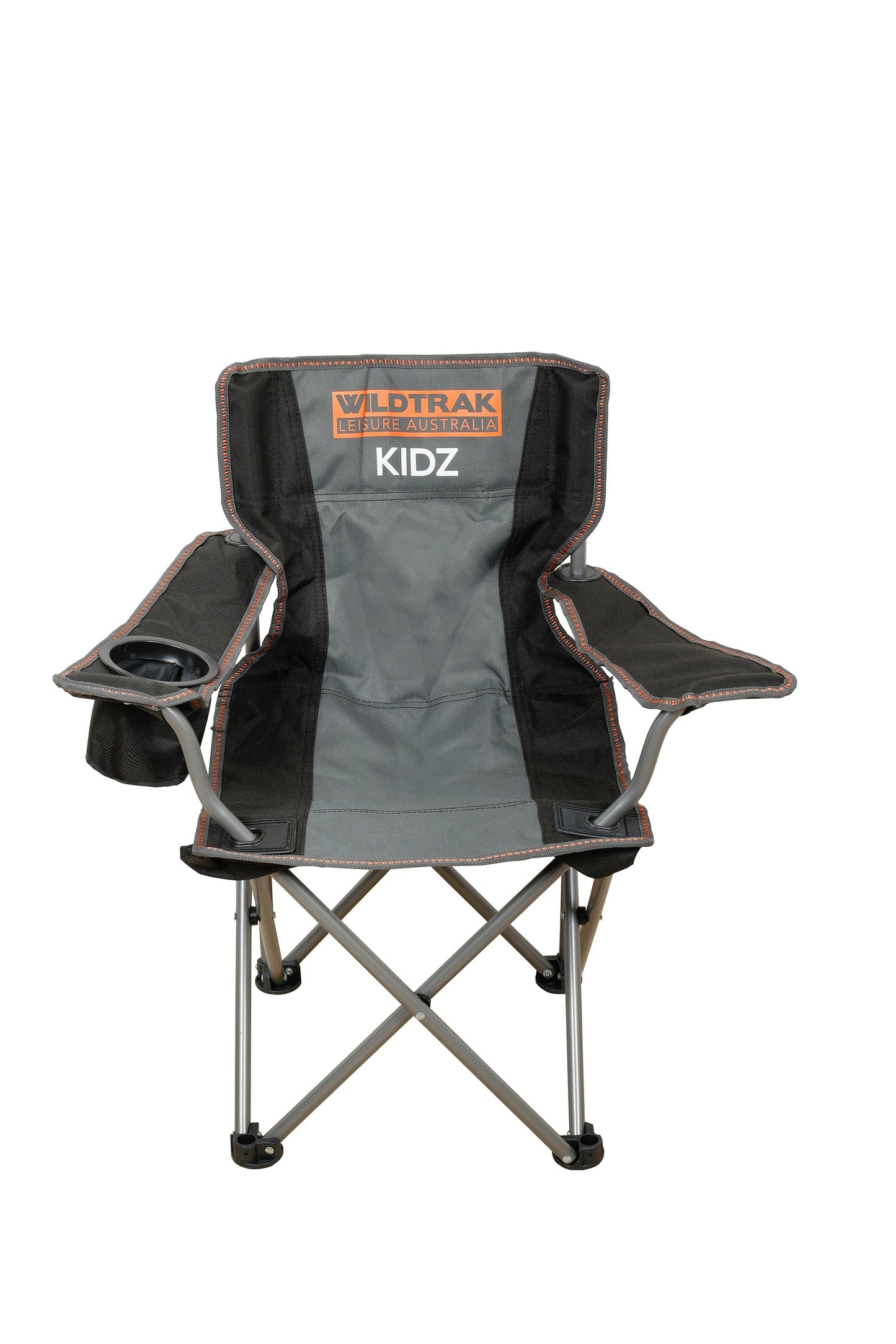 WILDTRAK™ KIDS Youth Foldable Camp Chair, Compact, Drink Holder, Easy Clean Fabric, Safety Lock to Prevent Chair from Collapsing, Weight Rated 120kg, Carry Bag with Shoulder Strap