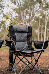 Wildtrak™ DELUXE Yardie Foldable Arm Chair with Shoulder Strap, Built-in Cooler Storage, Drink Holder, Wine Glass Holder