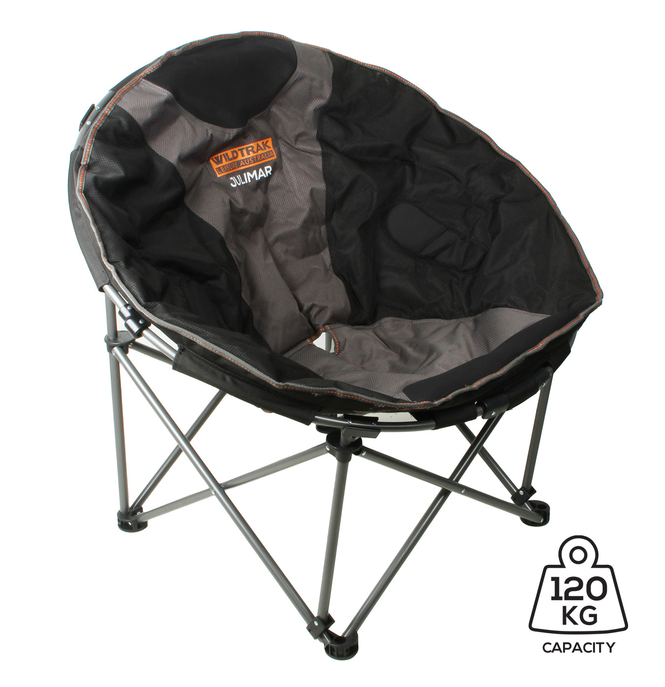 WILDTRAK™ Julimar Comfort Moon Chair, Fully Cushioned Seat, Oversized, Quad Folding, Weight Rating 120kg, Carry Bag with Shoulder Strap