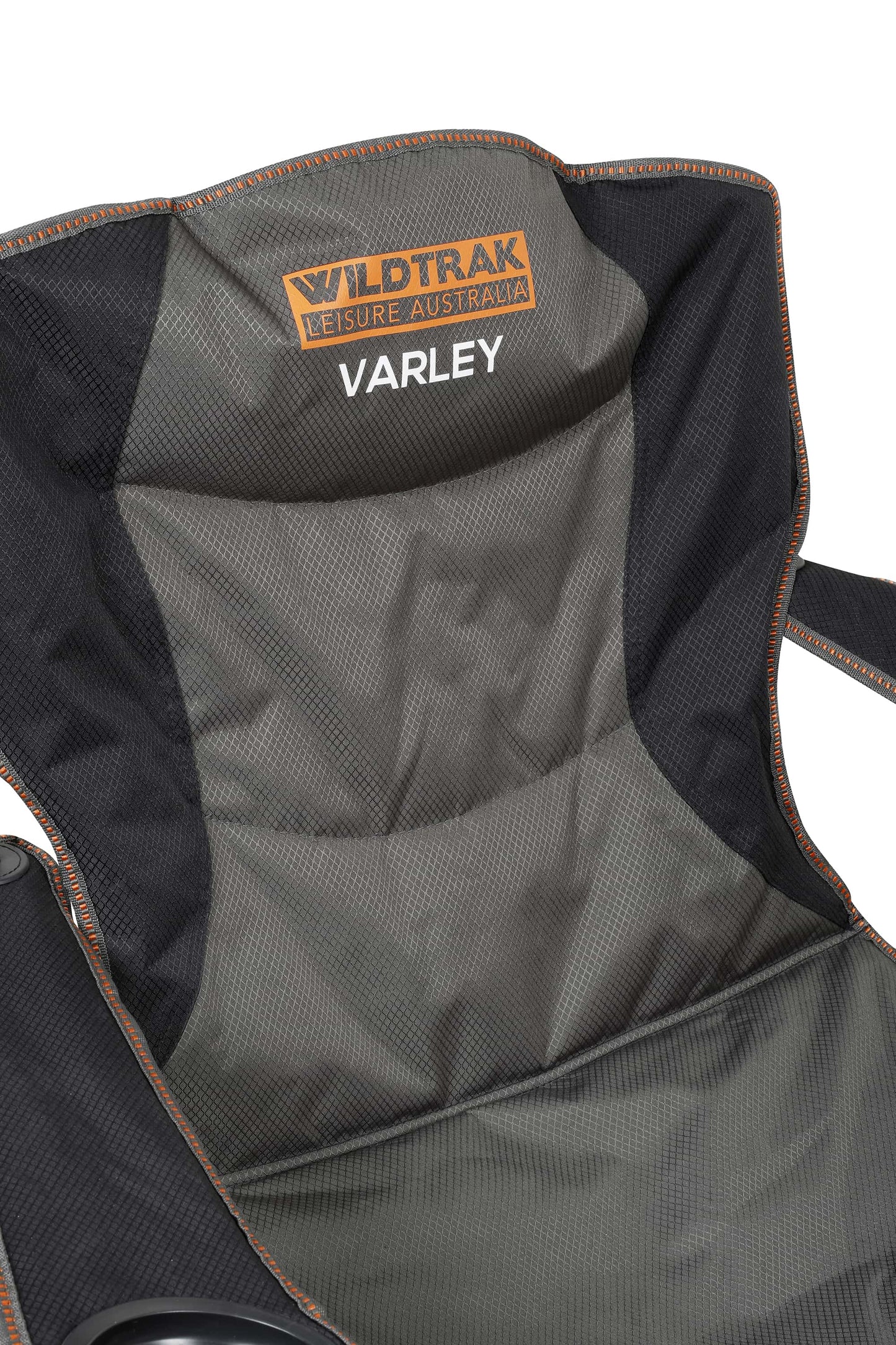 Wildtrak™ Varley Camp Chair with High-tensile Steel Frame, Cushioned Back Rest, Drink Holder, Weight Rated 136kg, Headrest Storage Pocket , Carry Bag with Shoulder Strap