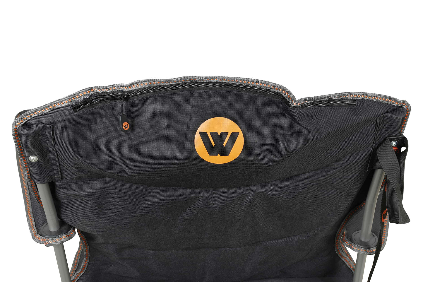 Wildtrak™ Varley Camp Chair with High-tensile Steel Frame, Cushioned Back Rest, Drink Holder, Weight Rated 136kg, Headrest Storage Pocket , Carry Bag with Shoulder Strap