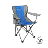 WILDTRAK™ KIDZ Blue/Grey Foldable Camp Chair, Easy Clean Fabric, Drink Holder, Weight Rated 100kg, Carry Bag with Shoulder Strap