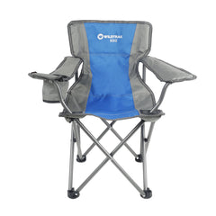 WILDTRAK™ KIDZ Blue/Grey Foldable Camp Chair, Easy Clean Fabric, Drink Holder, Weight Rated 100kg, Carry Bag with Shoulder Strap