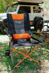 Wildtrak™ Yamba Solid Arm Chair with Lumbar Support, Wine Glass Holders, Drink Holder, for Camping and Events (Folding Chair + Carry Bag)