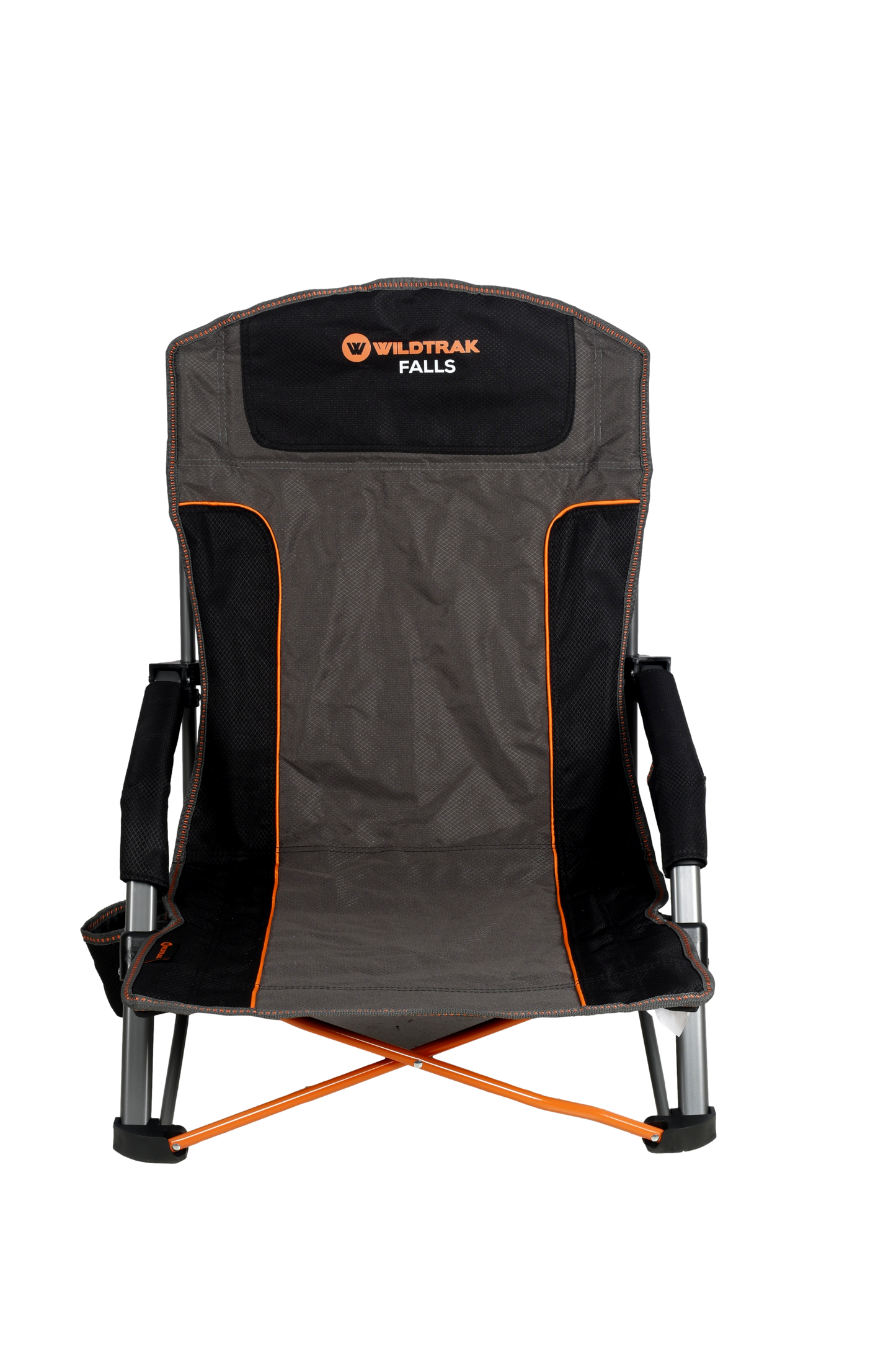 WILDTRAK™ Falls Event Foldable Camp Chair, Slight Recline, Cushioned Seat & Back Rest, High Back, Drink Holder, Media Storage Pocket, Padded Arms, Low Rise, Weight Rated 135kg, Carry Bag with Shoulder Strap
