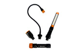 Wildtrak™ 3 in 1 Multi Light (Flashlight, Worklight, Gooseneck Light) Rechargeable, 3 Interchangeable Heads, 360-degree Swivel, Magnetic Base, Water and Dust Resistant, Carry Case