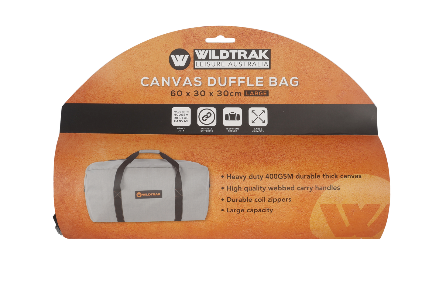 Wildtrak™ Large 400gsm Heavy Duty Ripstop Canvas Duffle Bag with Handles 60x30x30cm