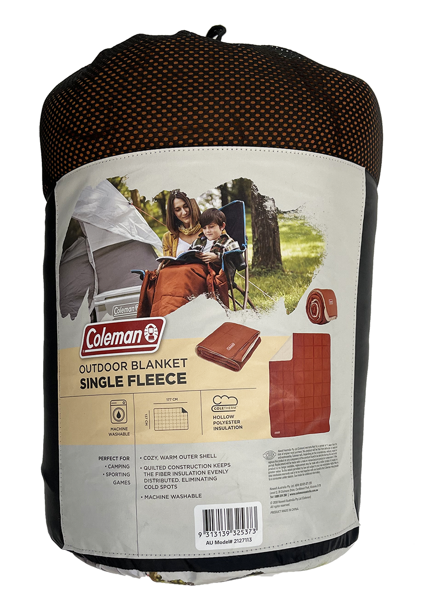 Coleman™ Plush Fleece Blanket, Quilt Construction, 180T Brushed Polyester Shell, Coletherm™ Hollow Polyester Filling,Temp Rating: 0°C, 152 x 66 cm