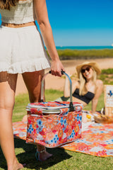 Good Vibes™ Insulated Market Cooler Bag, Aluminium Frame, Fully Zipped, Collapsible - Retro Summer