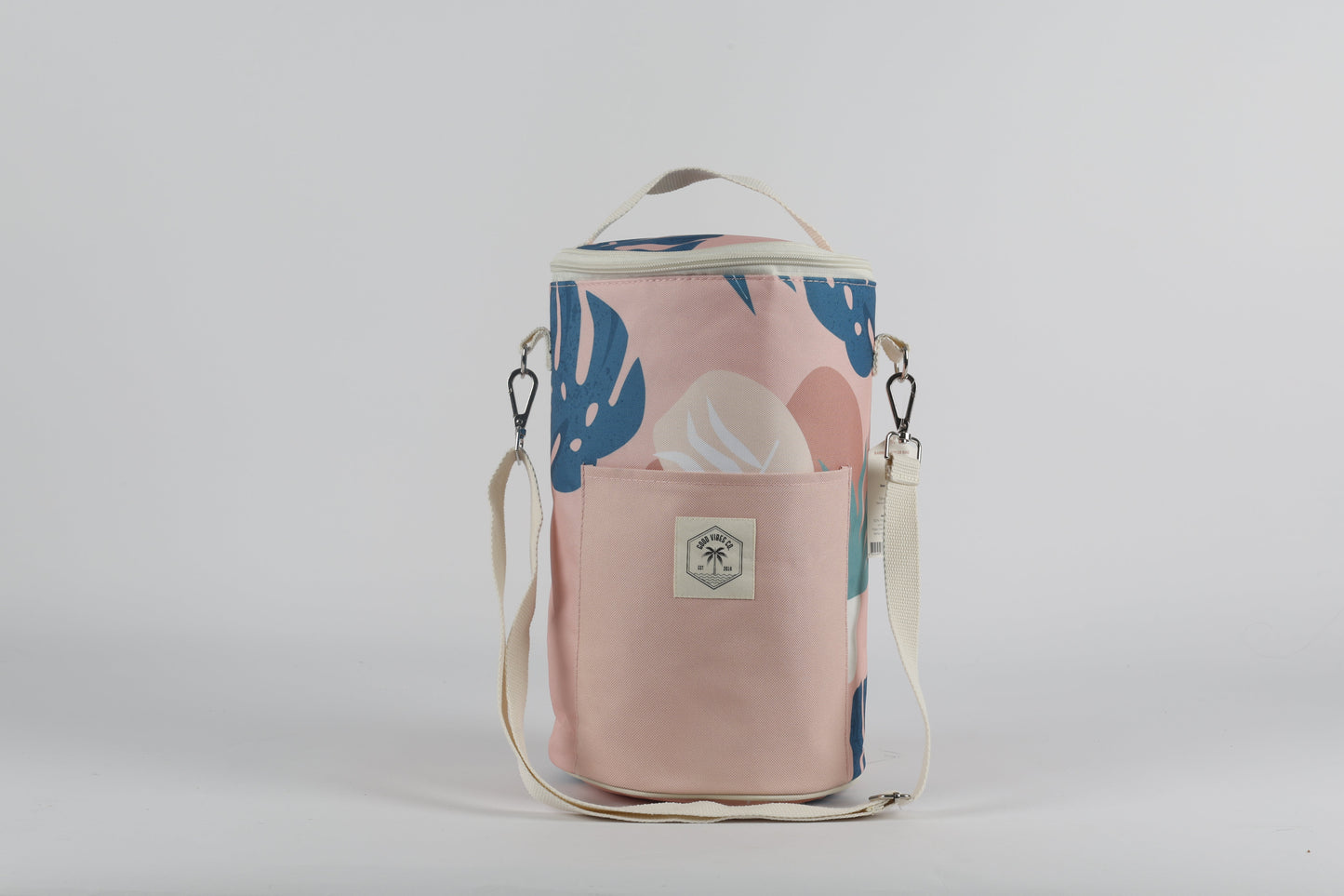 Good Vibes™ Insulated Barrel Cooler Bag with Shoulder Strap - Blush Palm