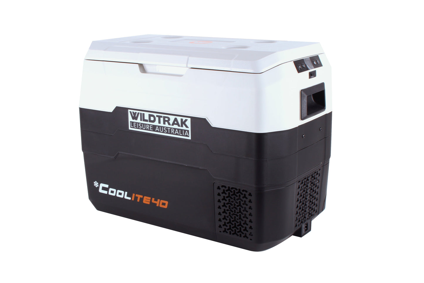 Wildtrak™ Coolite 40L Portable Fridge/Freezer, Simple Control Buttons, LED Lights, Fast Freezing, USB Charging, Quality Compressor, Low Noise, 4 Cup Blow Mould Top, 12/240V Power Leads, Built-in Tie Down Points, Heavy Duty Transit Bag
