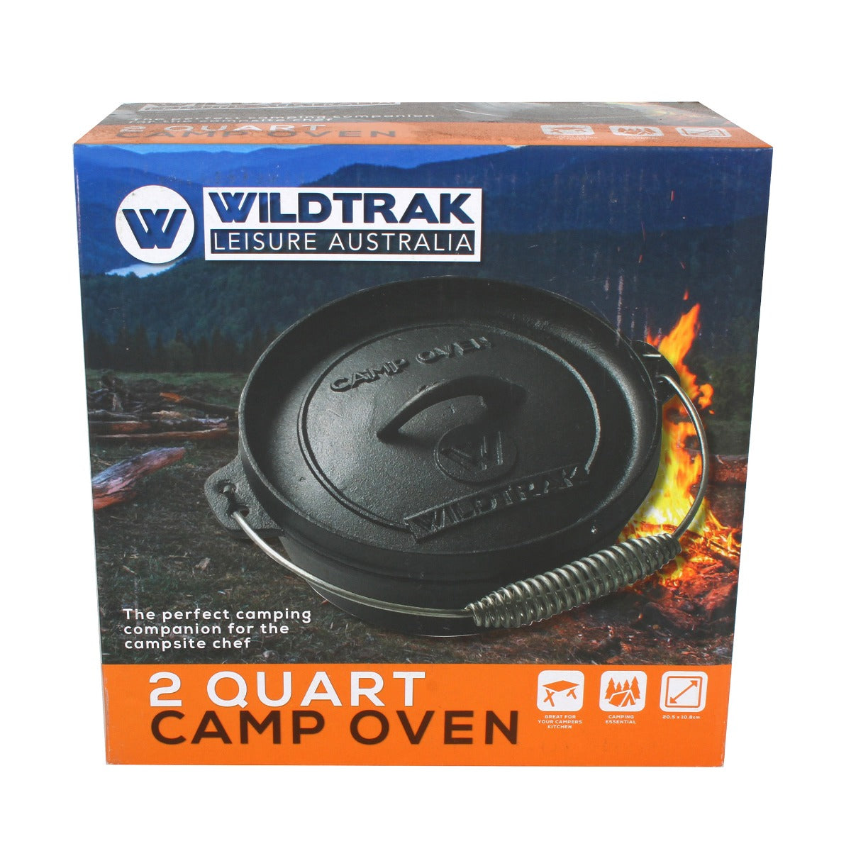 Wildtrak™ 2 Quart Heavy Duty Pre-Seasoned Round Cast Iron Camp Oven with Lip and Handle