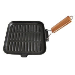 Wildtrak™ Pre-Seasoned Cast Iron Ridged Skillet/Grill Pan with Wooden Handle 24cm