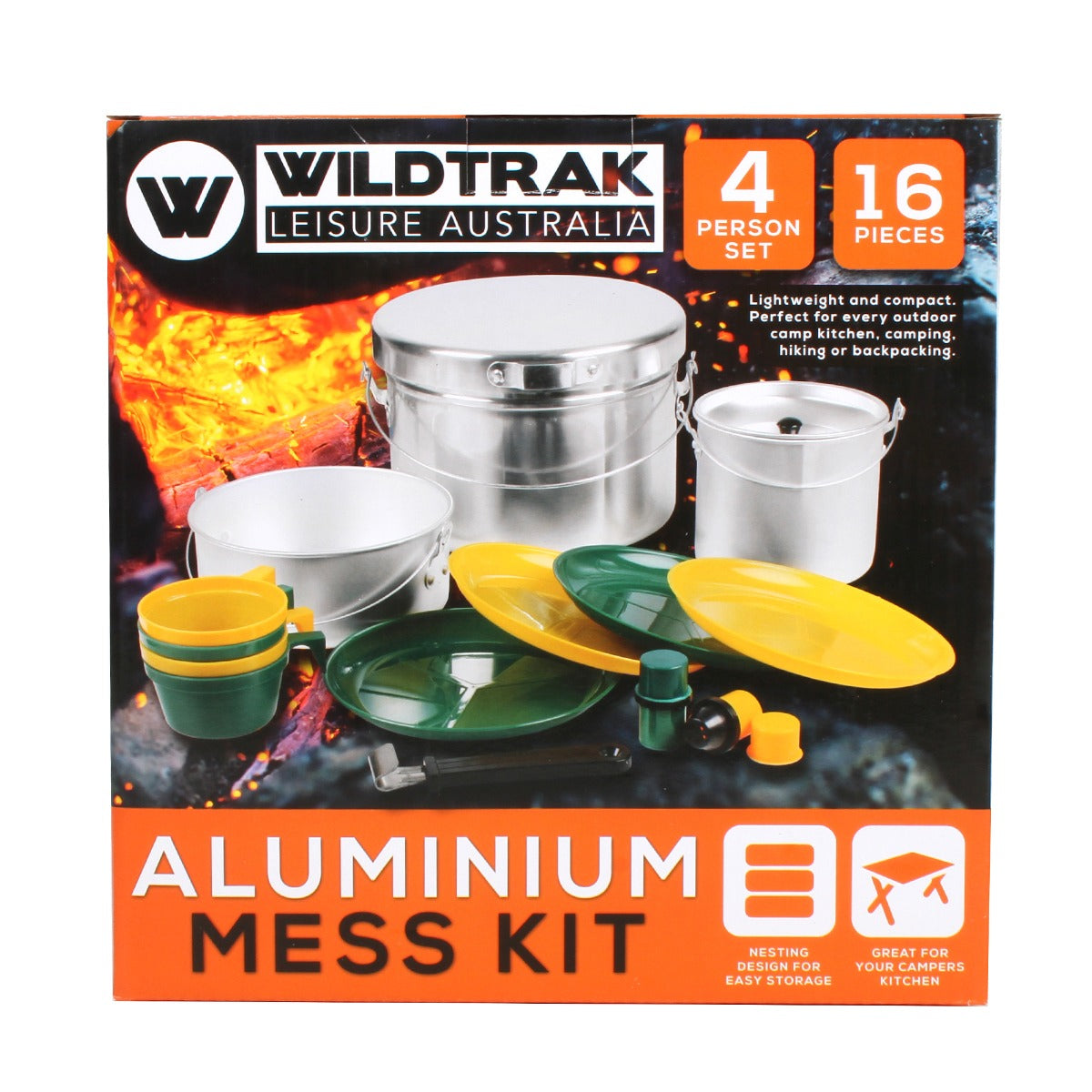 16 Piece Aluminium Mess Kit - 4 Person, Lightweight and Compact