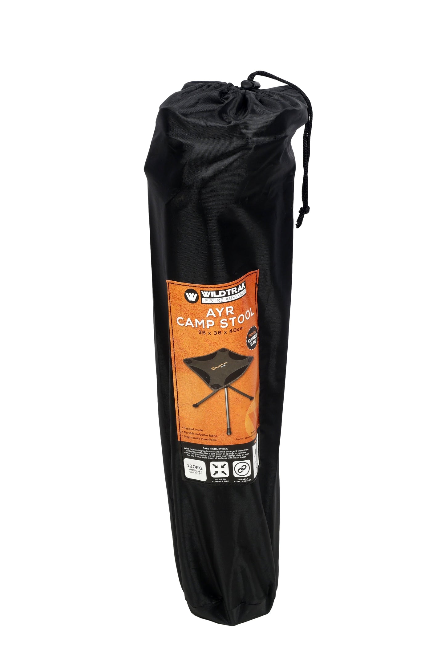 WILDTRAK™ AYR Foldable 4Leg, Compact, Lightweight, Padded Seat, Stool, Camp Chair, Weight Rated 120kg, Carry Bag with Shoulder Strap