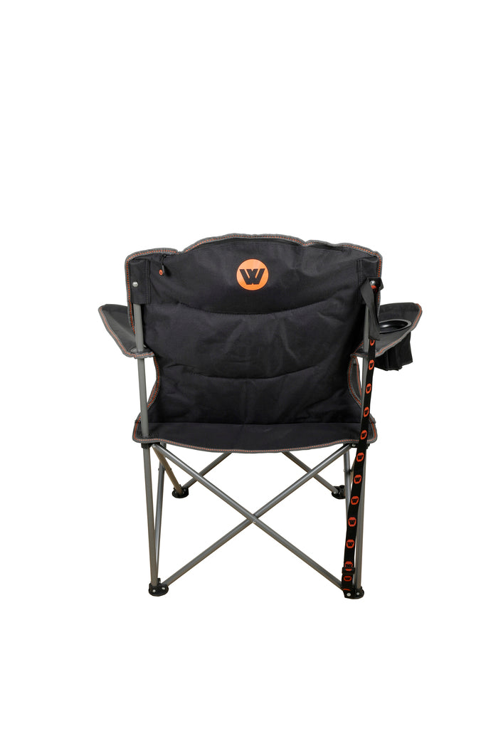 Wildtrak™ Varley Camp Chair with High-tensile Steel Frame, Cushioned Back Rest, Drink Holder, Weight Rated 136kg, Headrest Storage Pocket , Carry Bag with Shoulder Strap
