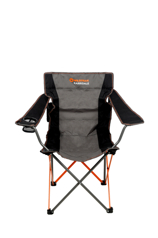 WILDTRAK™ Karridale Foldable Camp Chair, High-Tensile Steel Frame, Drink Holder, Weight Rated 135kg, Carry Bag with Shoulder Strap