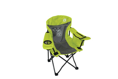 COLEMAN ™ Fyrefly Green Kids Chair, Glow in the Dark, Padded Back Rest, Foldable, Locking Frame, Insulated Arm Cooler, Mesh Drink Holder, Storage Pocket, Compact Quad Design, 600D Polyester, Carry Bag with Shoulder Strap