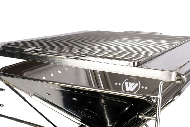 Wildtrak™ Frontier 45cm Heavy Duty 304 Grade Stainless Steel Folding BBQ Firepit with Adjustable Grill includes Canvas Storage Carry Bag with Handles