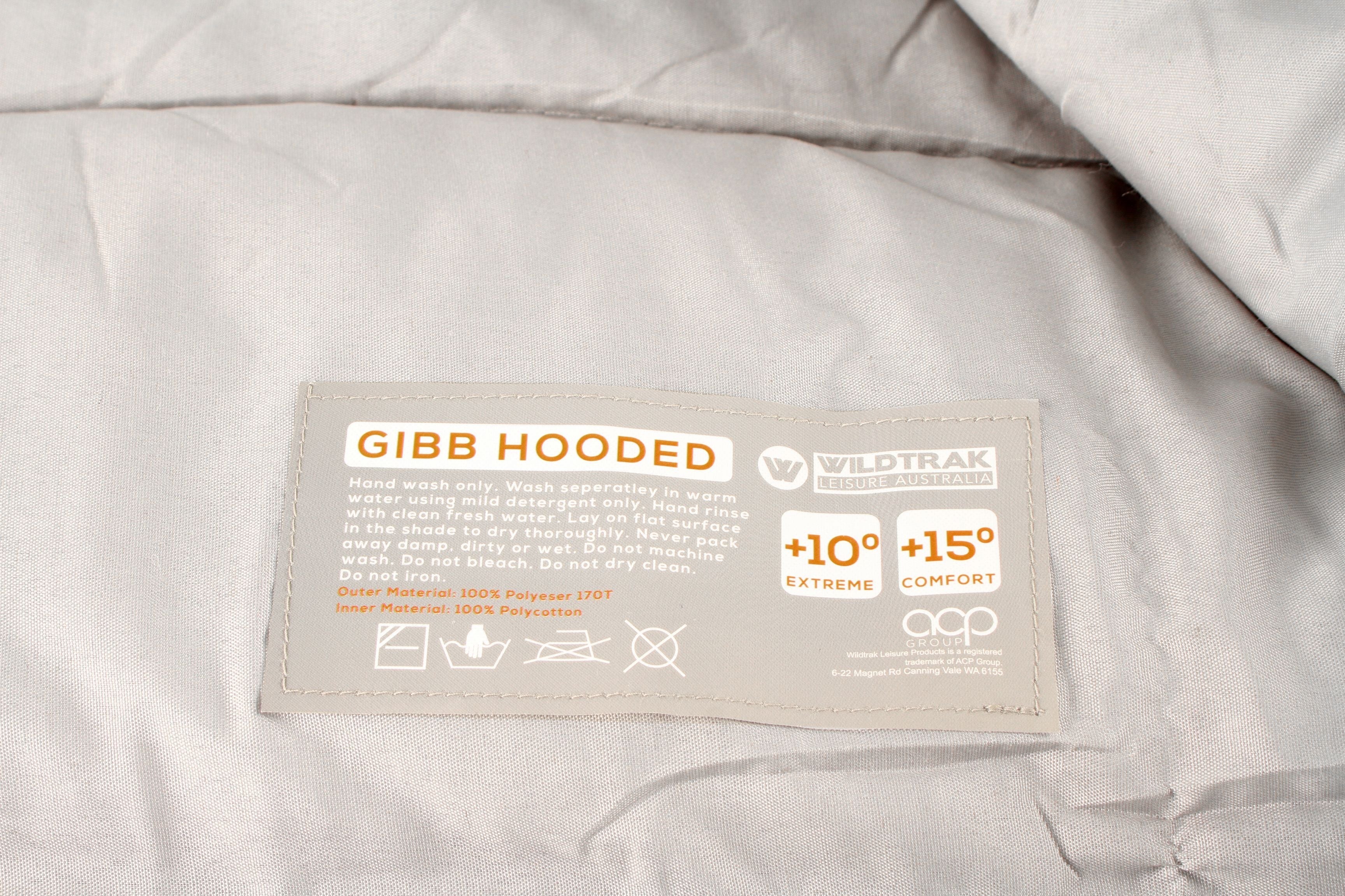 Wildtrak™ Gibb Hooded Sleeping Bag, 10-15°C, Breathable Lining, Auto Locking Zip, Sewn-through Construction, Sewn in Pocket, Hanging Loop (70 x 215cm)