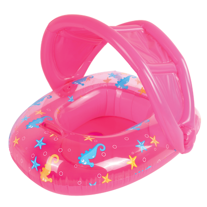 AirTime™ Inflatable Sealife Baby Float with Canopy Pink 90x76cm - Age 1-2yrs