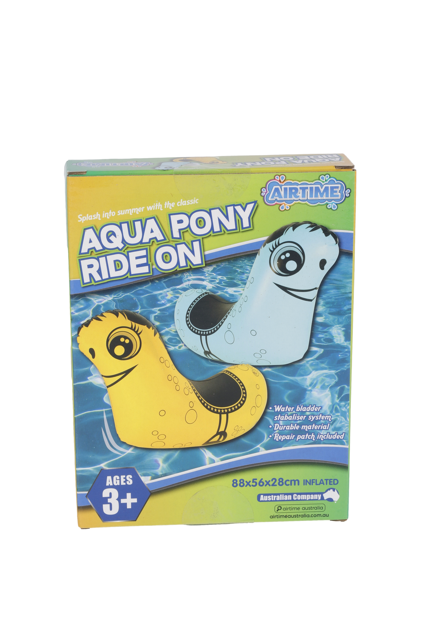 AirTime™ Inflatable Ride-on Aqua Pony with Stabiliser Yellow or Blue - Age 3+ (88x56x28cm)