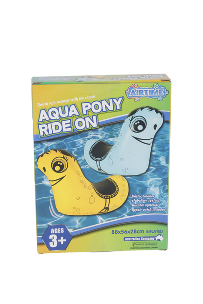 AirTime™ Inflatable Ride-on Aqua Pony with Stabiliser Yellow or Blue - Age 3+ (88x56x28cm)