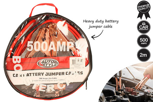 BATTERY BOOSTER CABLE 500AMP 2M HEAVY DUTY