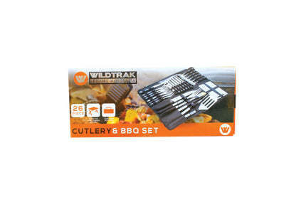 Wildtrak™ 26 Piece Stainless Steel Cutlery and BBQ Set in Canvas Wrap with Handles