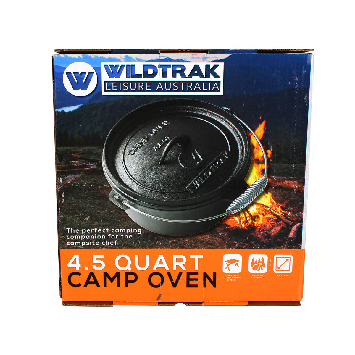 Wildtrak™ 4.5 Quart Heavy Duty Pre-Seasoned Round Cast Iron Camp Oven with Lip and Handle