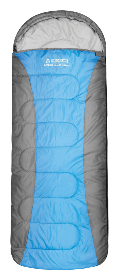 Wildtrak™ Forrest KIDS Youth Hooded Sleeping Bag, 5-10°C, Breathable Lining, Ripstop Fabric, Auto Lock Zips, Sewn-in Storage Pocket, Hanging Loop, Storage Bag, 65x205cm