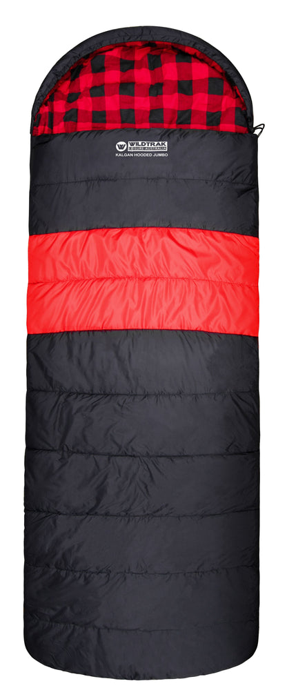 Wildtrak™ Kalgan Jumbo Hooded Sleeping Bag, -2 to -7°C, Breathable Flannel Lining, Polyester Ripstop Outer, Auto Lock Zips, Sewn-in Storage Pocket, Hanging Loop, Storage Bag, 90x230cm