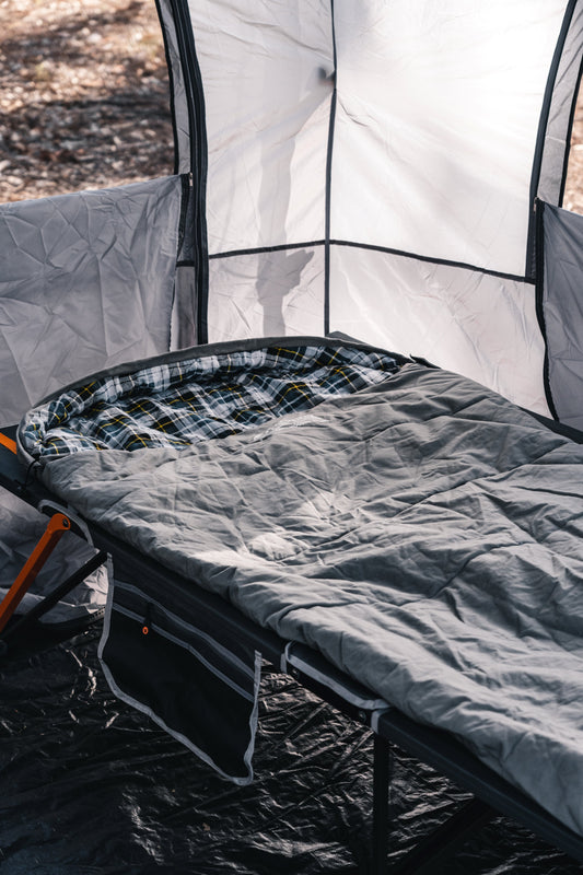 Wildtrak™ Frankland Jumbo Hooded Sleeping Bag, -2 to -7°C, Flannel Inner, Cotton Canvas Outer Shell, Auto Lock Zips, Sewn-through Contruction, Sewn-in Storage Pocket, Storage Bag, Hanging Loops, 90x230cm