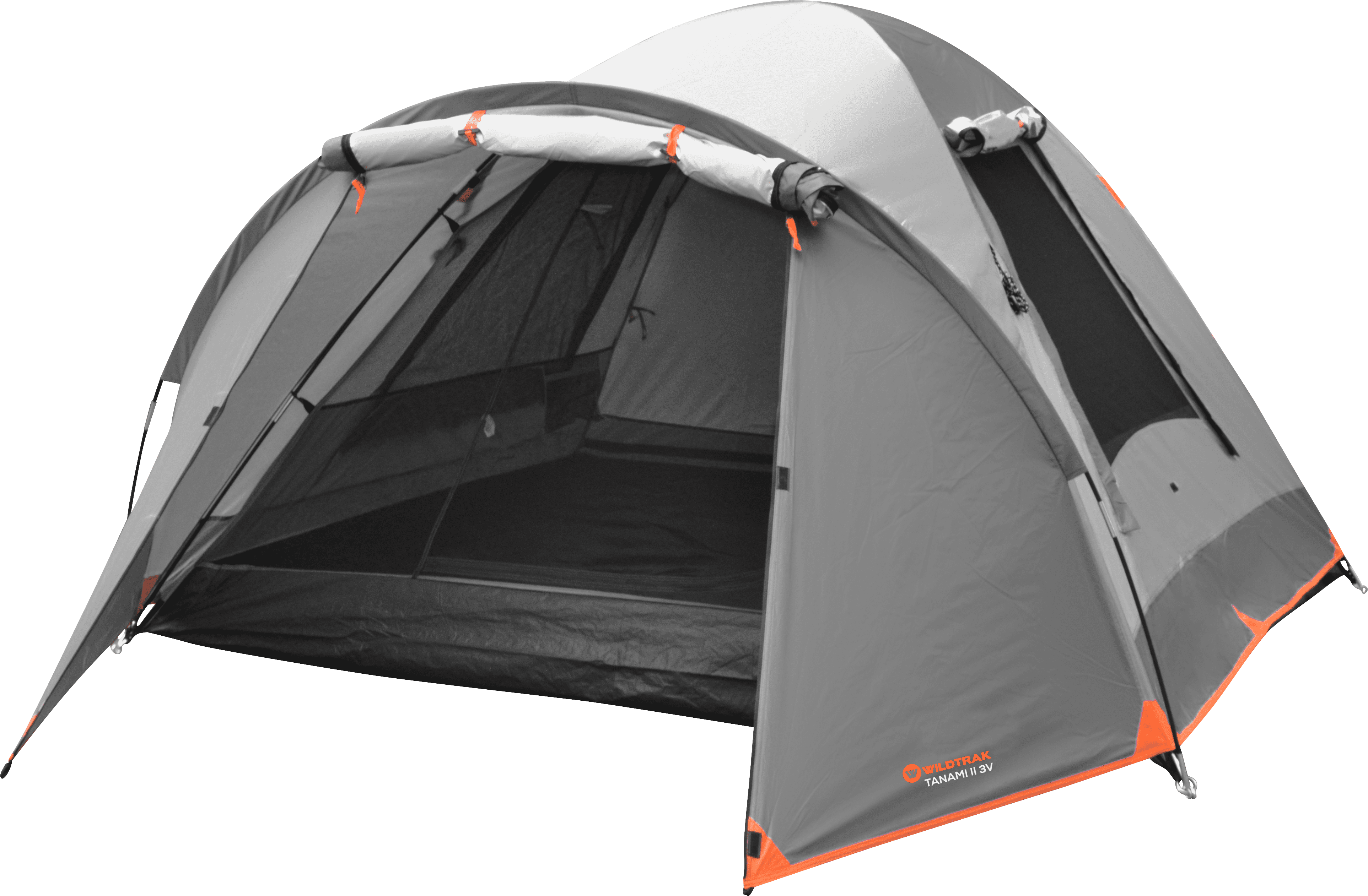 Wildtrak™ Tanami Series II 3V Dome Tent with Front Vestibule, Easy Assemble, Heavy Duty Floor, Shock Corded Fibreglass & Steel Poles, Ultrafine Mesh, J Hook Connections, Airlite Vents, Waterproof Fly, Carry Bag with Handles