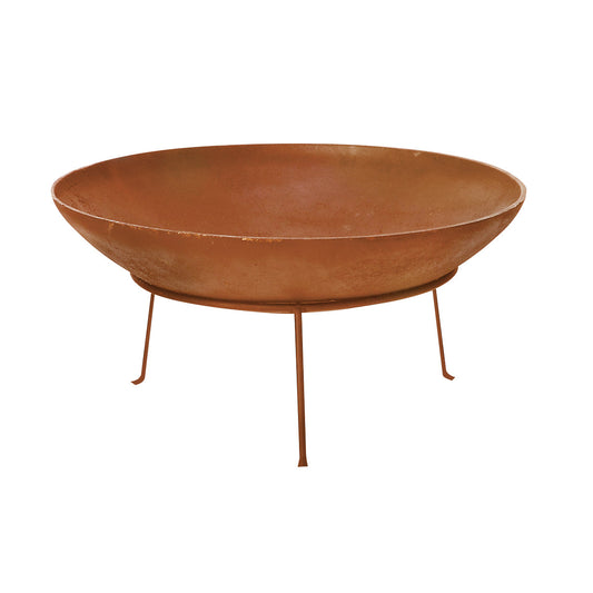 Ignite 40cm Round Steel Firepit/Planter Bowl with Feet - Rusty Steel Effect, Ideal for Camping & Outdoor Areas