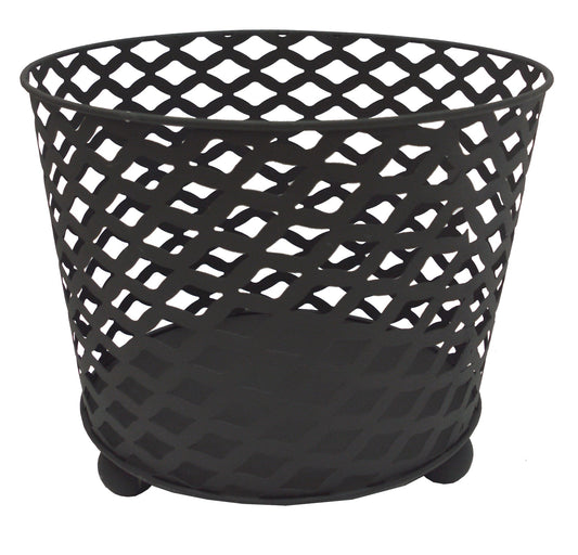 Ignite 38cm Black Steel Firepit, Wood Basket, Planter Pot - Solid Mesh Construction