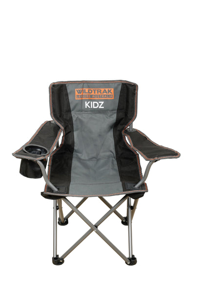 WILDTRAK™ KIDS Youth Foldable Camp Chair, Compact, Drink Holder, Easy Clean Fabric, Safety Lock to Prevent Chair from Collapsing, Weight Rated 120kg, Carry Bag with Shoulder Strap