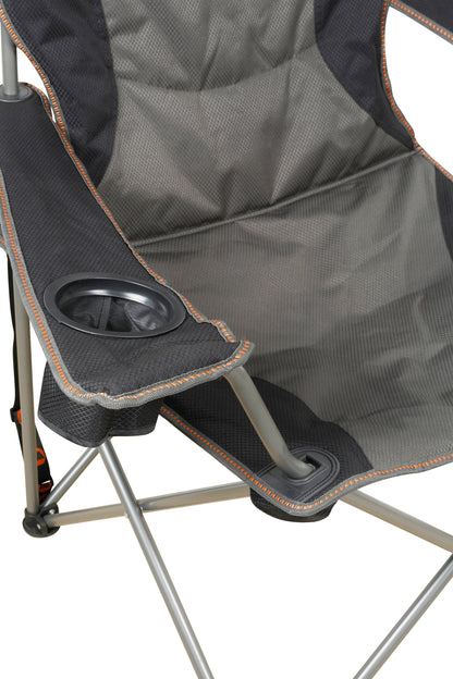 Wildtrak™ Varley Camp Chair with High-tensile Steel Frame, Cushioned Back Rest, Drink Holder, Weight Rated 136kg, Headrest Storage Pocket , Carry Bag with Shoulder Strap